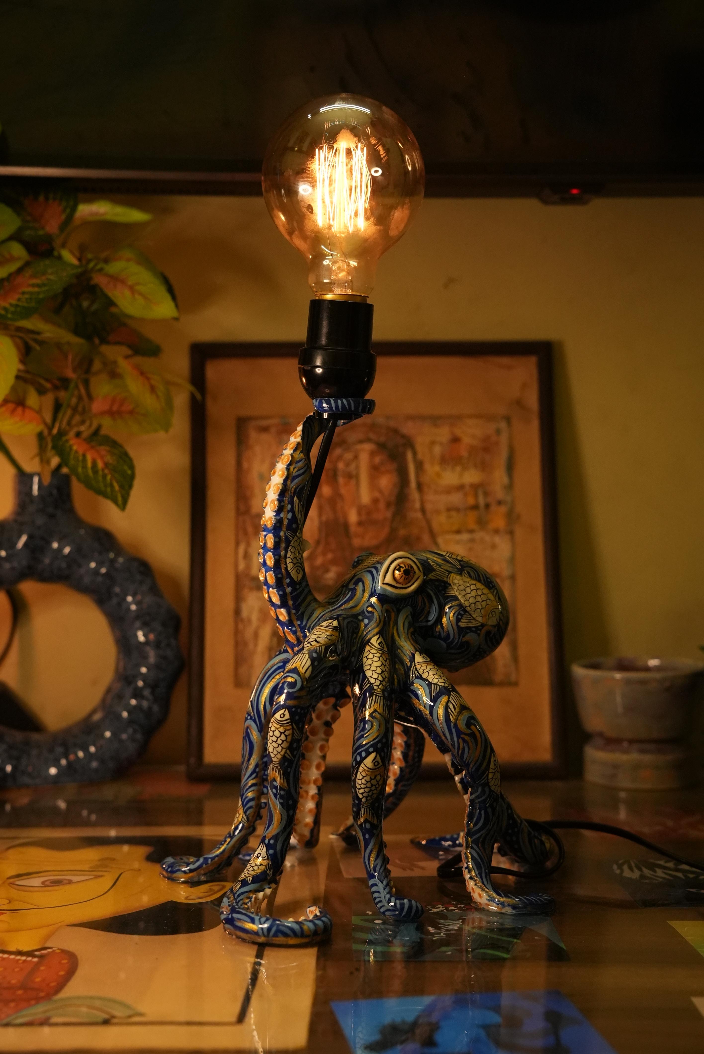 Pattachitra Octopus Lamp — Abyssal Blue